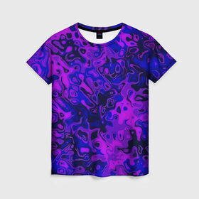 Женская футболка 3D с принтом Фиолетовые разводы в Петрозаводске, 100% полиэфир ( синтетическое хлопкоподобное полотно) | прямой крой, круглый вырез горловины, длина до линии бедер | 