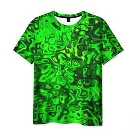 Мужская футболка 3D с принтом Зелёные разводы в Петрозаводске, 100% полиэфир | прямой крой, круглый вырез горловины, длина до линии бедер | 