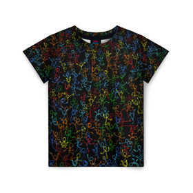 Детская футболка 3D с принтом Танцующие человечки в Петрозаводске, 100% гипоаллергенный полиэфир | прямой крой, круглый вырез горловины, длина до линии бедер, чуть спущенное плечо, ткань немного тянется | дискотека | люди | музыка | радуга | рисованый | рисунок | танцы | толпа