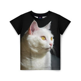 Детская футболка 3D с принтом Белая и пушистая в Петрозаводске, 100% гипоаллергенный полиэфир | прямой крой, круглый вырез горловины, длина до линии бедер, чуть спущенное плечо, ткань немного тянется | белый | взгляд | глаза | киска | кот | котёнок | кошка | пушистый