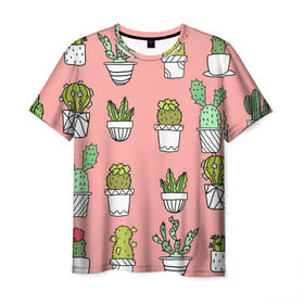 Мужская футболка 3D с принтом cactus в Петрозаводске, 100% полиэфир | прямой крой, круглый вырез горловины, длина до линии бедер | cactus | tmblr | tubmler | кактус