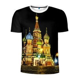 Мужская футболка 3D спортивная с принтом Москва в Петрозаводске, 100% полиэстер с улучшенными характеристиками | приталенный силуэт, круглая горловина, широкие плечи, сужается к линии бедра | Тематика изображения на принте: kremlin | moscow | russia | город | кремль | москва | ночь | огни | река