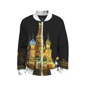 Детский бомбер 3D с принтом Москва в Петрозаводске, 100% полиэстер | застегивается на молнию, по бокам два кармана без застежек, мягкие манжеты, по низу бомбера и на воротнике — эластичная резинка | kremlin | moscow | russia | город | кремль | москва | ночь | огни | река