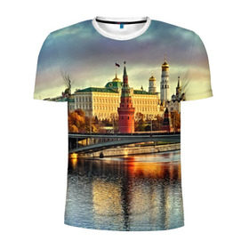 Мужская футболка 3D спортивная с принтом Москва река в Петрозаводске, 100% полиэстер с улучшенными характеристиками | приталенный силуэт, круглая горловина, широкие плечи, сужается к линии бедра | kremlin | moscow | russia | город | кремль | москва | ночь | огни | река