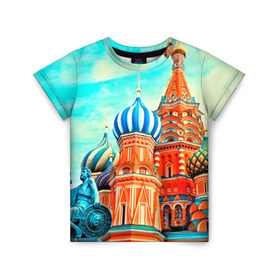 Детская футболка 3D с принтом Moscow Russia в Петрозаводске, 100% гипоаллергенный полиэфир | прямой крой, круглый вырез горловины, длина до линии бедер, чуть спущенное плечо, ткань немного тянется | kremlin | moscow | russia | город | кремль | москва | ночь | огни | река