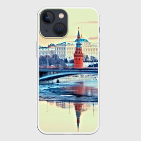 Чехол для iPhone 13 mini с принтом Река Москва в Петрозаводске,  |  | Тематика изображения на принте: kremlin | moscow | russia | город | кремль | москва | ночь | огни | река
