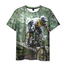 Мужская футболка 3D с принтом Велоспорт гонка в Петрозаводске, 100% полиэфир | прямой крой, круглый вырез горловины, длина до линии бедер | велик | велосипед | гонка | горы | деревья | железный конь | колесо | лес | лисапед | природа | ровер | спорт | спортсмен | стальной конь | тандем | трицикл | шлем