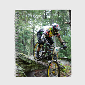 Тетрадь с принтом Велоспорт гонка в Петрозаводске, 100% бумага | 48 листов, плотность листов — 60 г/м2, плотность картонной обложки — 250 г/м2. Листы скреплены сбоку удобной пружинной спиралью. Уголки страниц и обложки скругленные. Цвет линий — светло-серый
 | Тематика изображения на принте: велик | велосипед | гонка | горы | деревья | железный конь | колесо | лес | лисапед | природа | ровер | спорт | спортсмен | стальной конь | тандем | трицикл | шлем