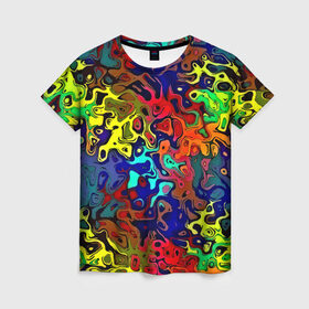 Женская футболка 3D с принтом Разноцветные разводы в Петрозаводске, 100% полиэфир ( синтетическое хлопкоподобное полотно) | прямой крой, круглый вырез горловины, длина до линии бедер | абстракция | краска | размытие