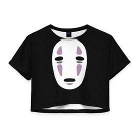 Женская футболка 3D укороченная с принтом Face в Петрозаводске, 100% полиэстер | круглая горловина, длина футболки до линии талии, рукава с отворотами | anime | spirited away | аниме | миадзяки | унесенные призраками
