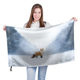 Флаг 3D с принтом лесная красотка в Петрозаводске, 100% полиэстер | плотность ткани — 95 г/м2, размер — 67 х 109 см. Принт наносится с одной стороны | зима | лес | лиса | рыжая | снег | тайга