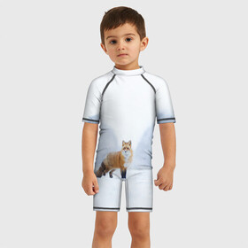 Детский купальный костюм 3D с принтом лесная красотка в Петрозаводске, Полиэстер 85%, Спандекс 15% | застежка на молнии на спине | зима | лес | лиса | рыжая | снег | тайга