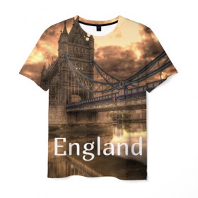 Мужская футболка 3D с принтом England (Англия) в Петрозаводске, 100% полиэфир | прямой крой, круглый вырез горловины, длина до линии бедер | england | london | англия | британия | великобритания | владычица морей | вода | город | гостеприимный | дождей | клевый | красивый | лилия | лондон | мост | на темзе | окна | пасмурно | прикольный | река