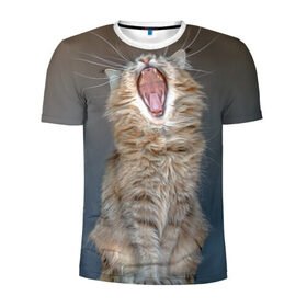 Мужская футболка 3D спортивная с принтом Мартовский кот в Петрозаводске, 100% полиэстер с улучшенными характеристиками | приталенный силуэт, круглая горловина, широкие плечи, сужается к линии бедра | кот | кошка | март | пасть | усы