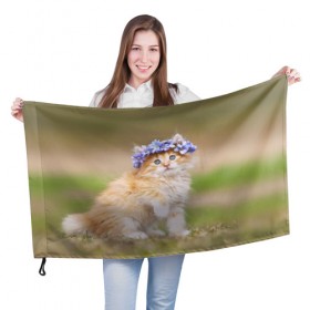 Флаг 3D с принтом Веночек в Петрозаводске, 100% полиэстер | плотность ткани — 95 г/м2, размер — 67 х 109 см. Принт наносится с одной стороны | василёк | венок | котёнок | кошка | цветок