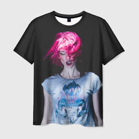Мужская футболка 3D с принтом девушка с розовыми волосами в Петрозаводске, 100% полиэфир | прямой крой, круглый вырез горловины, длина до линии бедер | волосы | девушка | мода | парик | перья | розовый | стиль | череп | этника | этно