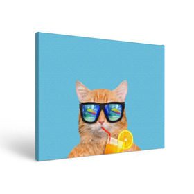 Холст прямоугольный с принтом котэ на отдыхе в Петрозаводске, 100% ПВХ |  | кот | котик | лето | море | отдых | очки | пальмы | пляж | рыжий кот | солнце