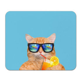 Коврик прямоугольный с принтом котэ на отдыхе в Петрозаводске, натуральный каучук | размер 230 х 185 мм; запечатка лицевой стороны | Тематика изображения на принте: кот | котик | лето | море | отдых | очки | пальмы | пляж | рыжий кот | солнце