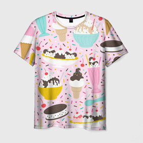Мужская футболка 3D с принтом Ice Cream в Петрозаводске, 100% полиэфир | прямой крой, круглый вырез горловины, длина до линии бедер | food | ice cream | вкусно | еда | мороженое