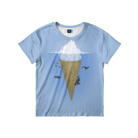 Детская футболка 3D с принтом Мороженое в Петрозаводске, 100% гипоаллергенный полиэфир | прямой крой, круглый вырез горловины, длина до линии бедер, чуть спущенное плечо, ткань немного тянется | Тематика изображения на принте: food | ice cream | вкусно | еда | мороженое