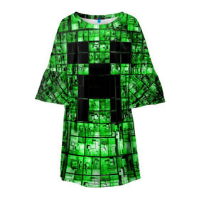 Детское платье 3D с принтом Minecraft в Петрозаводске, 100% полиэстер | прямой силуэт, чуть расширенный к низу. Круглая горловина, на рукавах — воланы | Тематика изображения на принте: game | green | minecraft | игра | игрок | компьютерные игры | майнкрафт