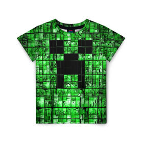 Детская футболка 3D с принтом Minecraft в Петрозаводске, 100% гипоаллергенный полиэфир | прямой крой, круглый вырез горловины, длина до линии бедер, чуть спущенное плечо, ткань немного тянется | game | green | minecraft | игра | игрок | компьютерные игры | майнкрафт