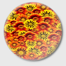 Значок с принтом Цветы в Петрозаводске,  металл | круглая форма, металлическая застежка в виде булавки | flower | оранжевый | цветочки | цветы