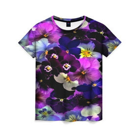 Женская футболка 3D с принтом Flower Garden в Петрозаводске, 100% полиэфир ( синтетическое хлопкоподобное полотно) | прямой крой, круглый вырез горловины, длина до линии бедер | паттерн | разноцветный | цветы