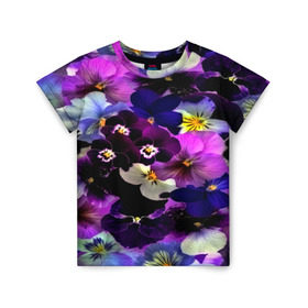 Детская футболка 3D с принтом Flower Garden в Петрозаводске, 100% гипоаллергенный полиэфир | прямой крой, круглый вырез горловины, длина до линии бедер, чуть спущенное плечо, ткань немного тянется | паттерн | разноцветный | цветы