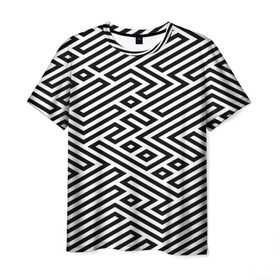 Мужская футболка 3D с принтом optical illusion в Петрозаводске, 100% полиэфир | прямой крой, круглый вырез горловины, длина до линии бедер | геометрия | оптическая иллюзия | черно белый