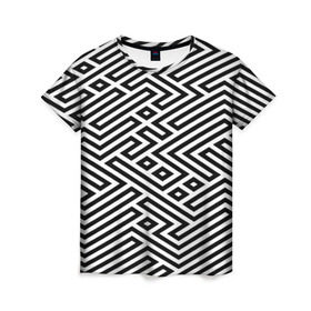Женская футболка 3D с принтом optical illusion в Петрозаводске, 100% полиэфир ( синтетическое хлопкоподобное полотно) | прямой крой, круглый вырез горловины, длина до линии бедер | геометрия | оптическая иллюзия | черно белый