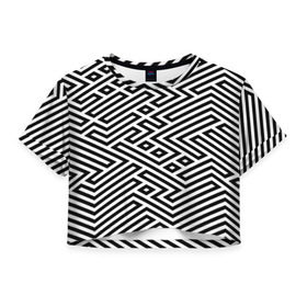 Женская футболка 3D укороченная с принтом optical illusion в Петрозаводске, 100% полиэстер | круглая горловина, длина футболки до линии талии, рукава с отворотами | геометрия | оптическая иллюзия | черно белый