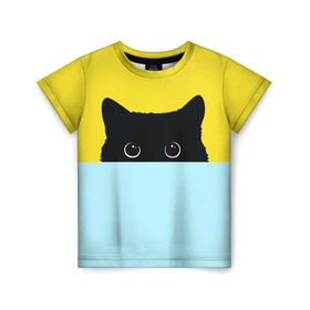 Детская футболка 3D с принтом Moon в Петрозаводске, 100% гипоаллергенный полиэфир | прямой крой, круглый вырез горловины, длина до линии бедер, чуть спущенное плечо, ткань немного тянется | 3d | cat | kitty | животные | иллюстрация | киса | кот | кот спрятался | котенок | котэ | кошка | минимализм | рисунок | цифровое искусство
