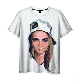Мужская футболка 3D с принтом Кара Делевинь в Петрозаводске, 100% полиэфир | прямой крой, круглый вырез горловины, длина до линии бедер | девушка | кара | кара делевинь | кепка | модель с бровями