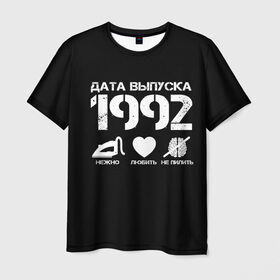 Мужская футболка 3D с принтом Дата выпуска 1992 в Петрозаводске, 100% полиэфир | прямой крой, круглый вырез горловины, длина до линии бедер | 1992 | год рождения | дата выпуска