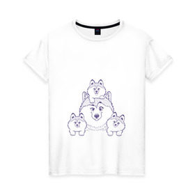 Женская футболка хлопок с принтом Аляскинские маламуты в Петрозаводске, 100% хлопок | прямой крой, круглый вырез горловины, длина до линии бедер, слегка спущенное плечо | husky | malamute | арт | маламут | собака | хаски