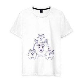 Мужская футболка хлопок с принтом Аляскинские маламуты в Петрозаводске, 100% хлопок | прямой крой, круглый вырез горловины, длина до линии бедер, слегка спущенное плечо. | Тематика изображения на принте: husky | malamute | арт | маламут | собака | хаски