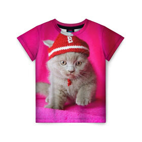 Детская футболка 3D с принтом Mr B в Петрозаводске, 100% гипоаллергенный полиэфир | прямой крой, круглый вырез горловины, длина до линии бедер, чуть спущенное плечо, ткань немного тянется | cat | kitty | животные | киса | кот | котенок | котэ | кошка
