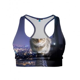 Женский спортивный топ 3D с принтом Киса на балконе в Петрозаводске, 82% полиэстер, 18% спандекс Ткань безопасна для здоровья, позволяет коже дышать, не мнется и не растягивается |  | cat | kitty | животные | киса | кот | котенок | котэ | кошка