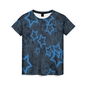 Женская футболка 3D с принтом Звёзды в Петрозаводске, 100% полиэфир ( синтетическое хлопкоподобное полотно) | прямой крой, круглый вырез горловины, длина до линии бедер | nebula | space | star | вселенная | звезды | космический | космос | плеяды | пространство