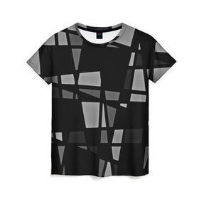 Женская футболка 3D с принтом Geometry figure в Петрозаводске, 100% полиэфир ( синтетическое хлопкоподобное полотно) | прямой крой, круглый вырез горловины, длина до линии бедер | бумага | геометрия | грани | изгиб | линии | полигоны | полосы | постель | серый | сочетания | текстура | треугольники | черный