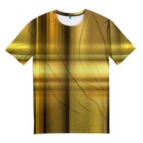 Мужская футболка 3D с принтом Yellow Texture в Петрозаводске, 100% полиэфир | прямой крой, круглый вырез горловины, длина до линии бедер | Тематика изображения на принте: бумага | геометрия | грани | желтый | изгиб | линии | полигоны | полосы | постель | сочетания | текстура | треугольники