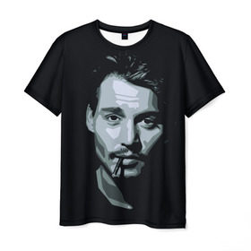 Мужская футболка 3D с принтом Джонни Депп в Петрозаводске, 100% полиэфир | прямой крой, круглый вырез горловины, длина до линии бедер | johnny depp | джонни депп