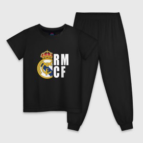 Детская пижама хлопок с принтом Real Madrid - RM/CF (Classic) в Петрозаводске, 100% хлопок |  брюки и футболка прямого кроя, без карманов, на брюках мягкая резинка на поясе и по низу штанин
 | cf | real | real madrid | rn | мадрид | реал | футбол