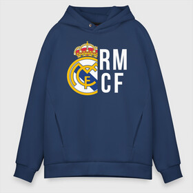 Мужское худи Oversize хлопок с принтом Real Madrid - RM CF (Classic) в Петрозаводске, френч-терри — 70% хлопок, 30% полиэстер. Мягкий теплый начес внутри —100% хлопок | боковые карманы, эластичные манжеты и нижняя кромка, капюшон на магнитной кнопке | cf | real | real madrid | rn | мадрид | реал | футбол