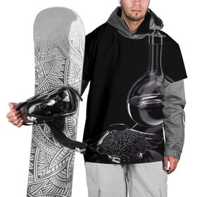 Накидка на куртку 3D с принтом Водка и черная икра в Петрозаводске, 100% полиэстер |  | Тематика изображения на принте: графин | еда | жидкость | закуска | темный | черный