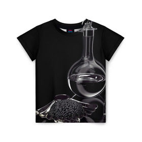 Детская футболка 3D с принтом Водка и черная икра в Петрозаводске, 100% гипоаллергенный полиэфир | прямой крой, круглый вырез горловины, длина до линии бедер, чуть спущенное плечо, ткань немного тянется | графин | еда | жидкость | закуска | темный | черный