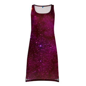 Платье-майка 3D с принтом Розовые звёзды в Петрозаводске, 100% полиэстер | полуприлегающий силуэт, широкие бретели, круглый вырез горловины, удлиненный подол сзади. | nebula | звезды | созвездие | туманность