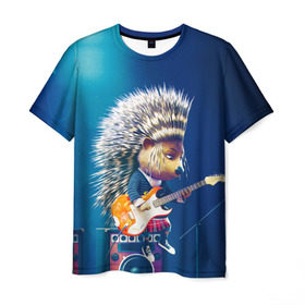 Мужская футболка 3D с принтом Животный рок в Петрозаводске, 100% полиэфир | прямой крой, круглый вырез горловины, длина до линии бедер | бас | гитара | дикобраз | еж | ежик | колонки | музыка | рок