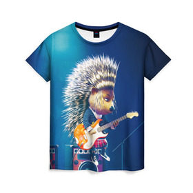Женская футболка 3D с принтом Животный рок в Петрозаводске, 100% полиэфир ( синтетическое хлопкоподобное полотно) | прямой крой, круглый вырез горловины, длина до линии бедер | бас | гитара | дикобраз | еж | ежик | колонки | музыка | рок